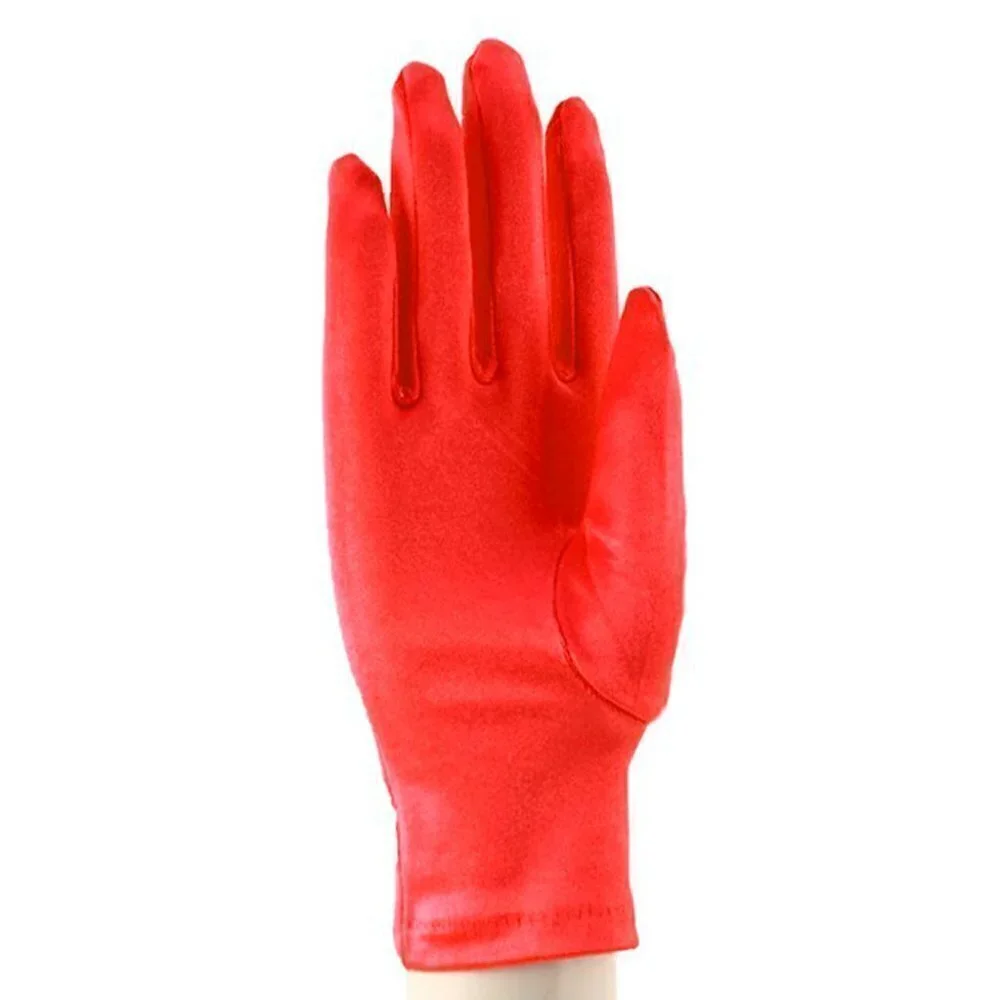 Red Satin Stretch Wrist Length Dress Gloves Retro Style - Hey Viv